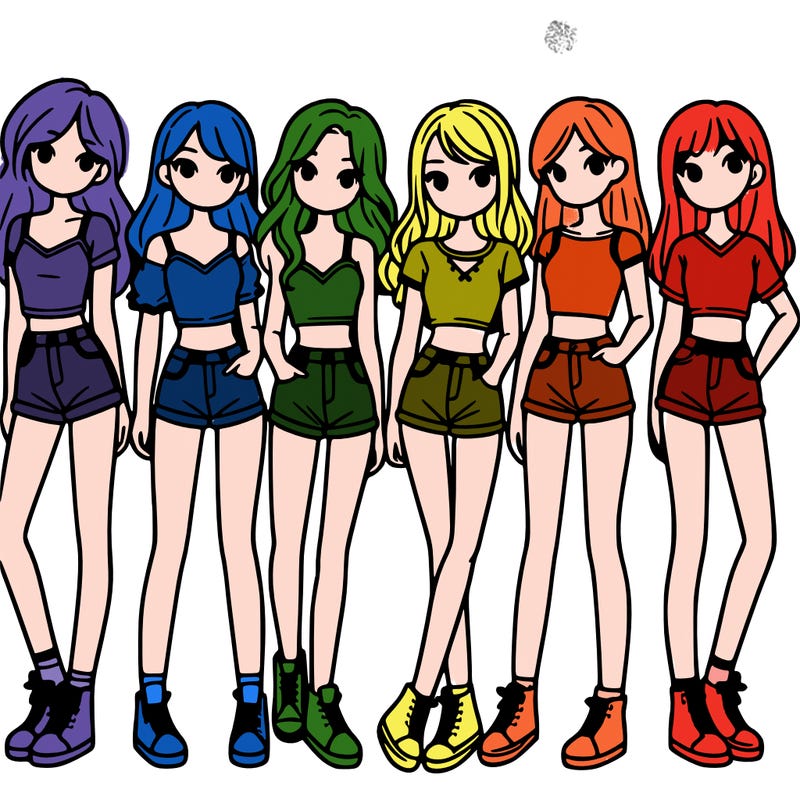 a group of girls wearing crop tops and shorts