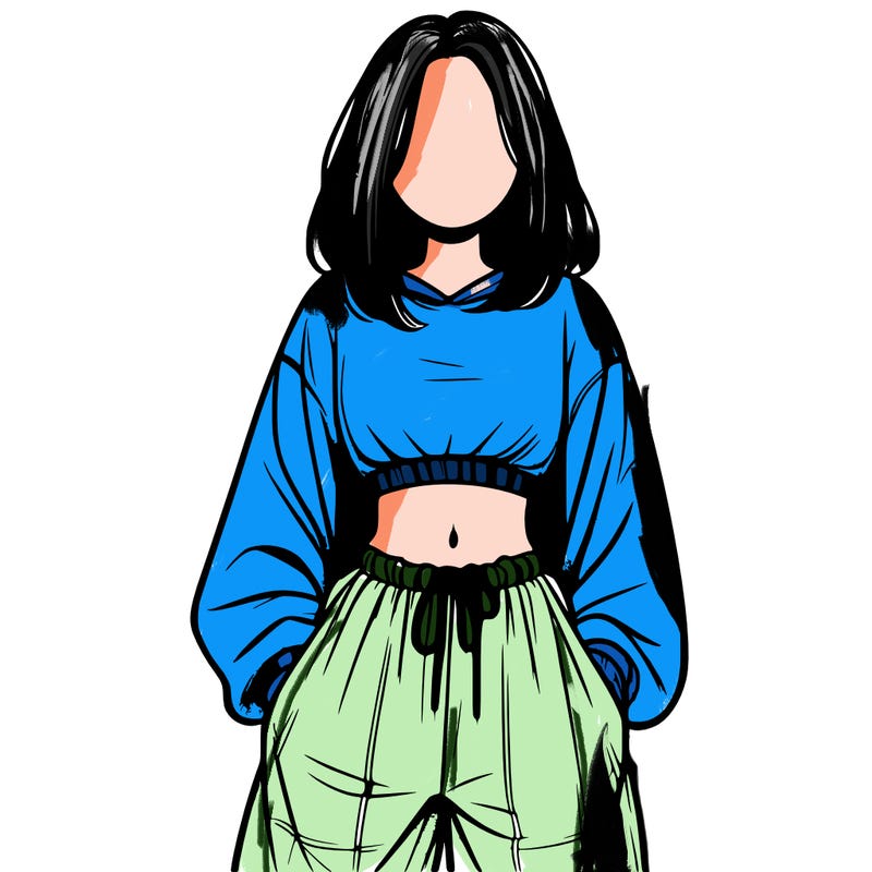 realistic girl faceless with baggy pants and a crop top