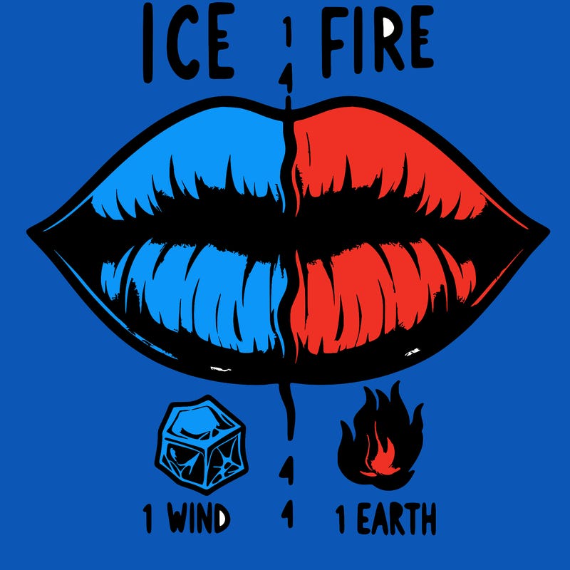 realistic lip split in fourth . 1 fourth ice 1 fire 1wind 1 earth