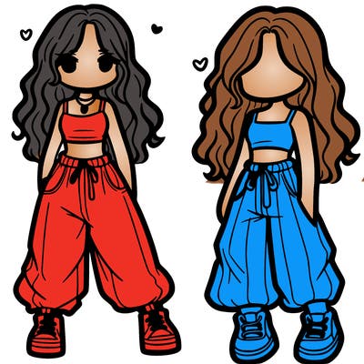 girl in baggy pants crop top and long hair