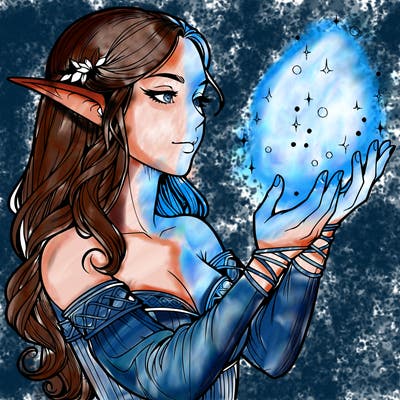realistic elf girl doing magic