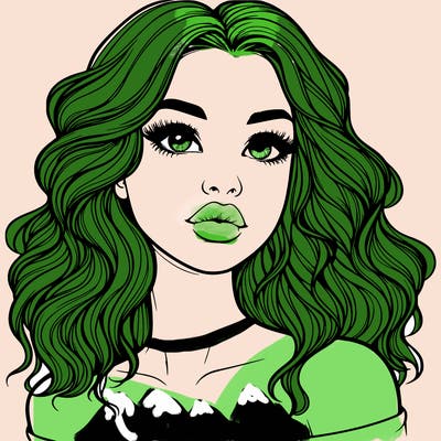 realistic girl with wavy hair and lips