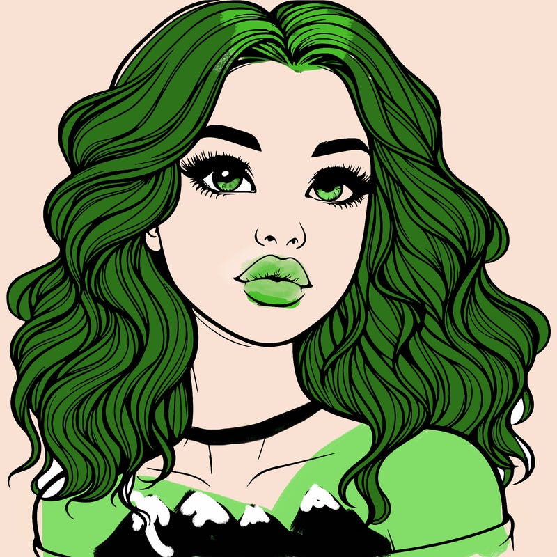 realistic girl with wavy hair and lips