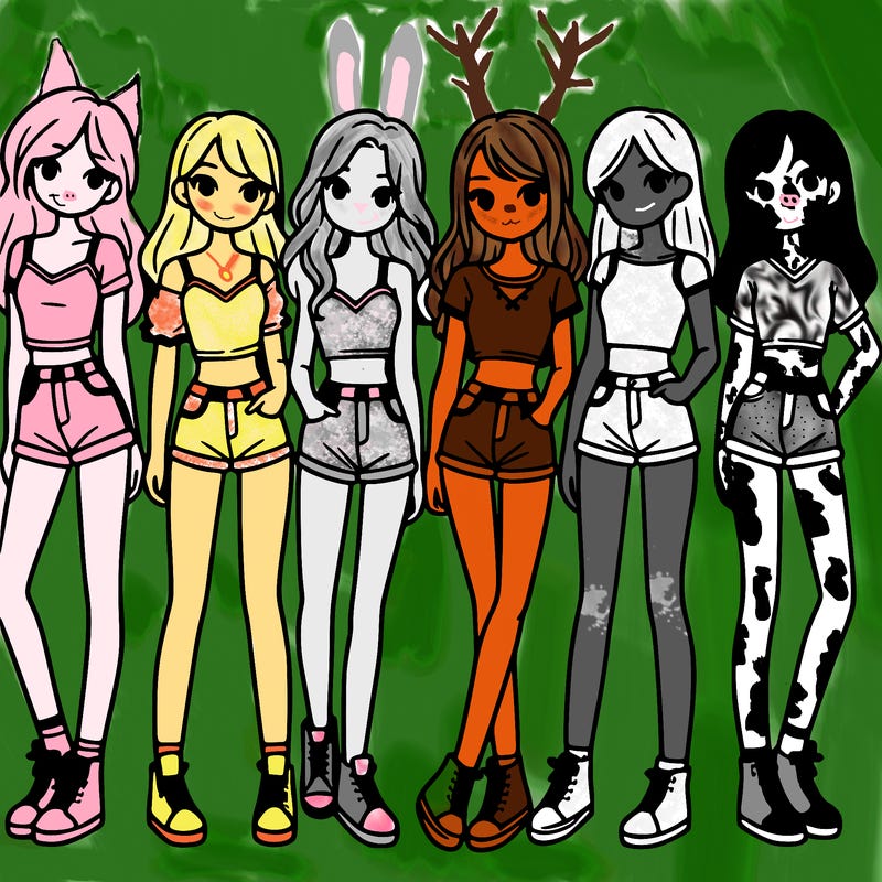 a group of girls wearing crop tops and shorts