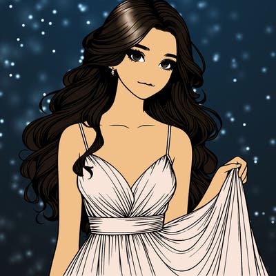 realistic girl in flowy silky prom dress