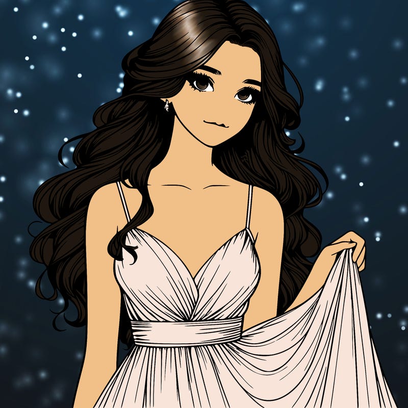 realistic girl in flowy silky prom dress
