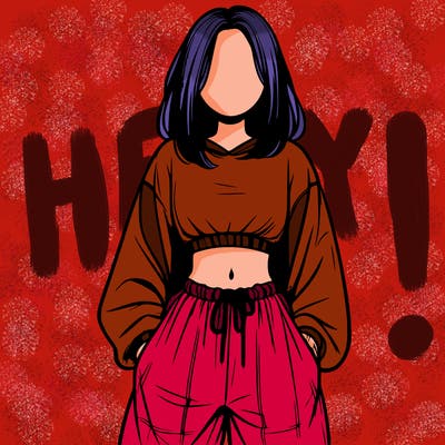 realistic girl faceless with baggy pants and a crop top