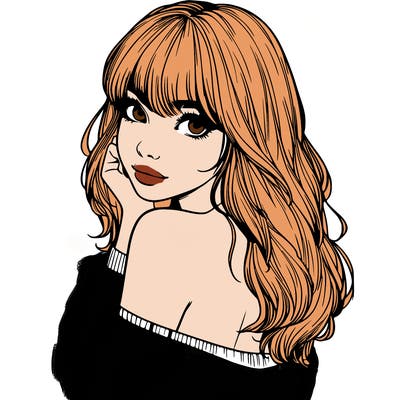 realistic girl with bangs looking over her shoulder