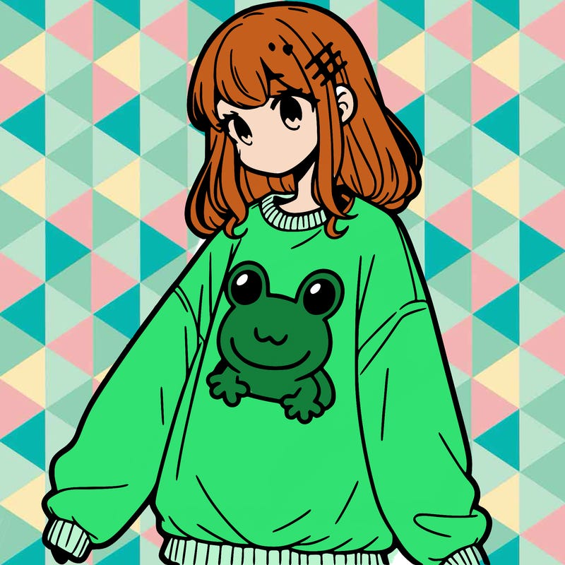 girl wearing frogging sweatshirt