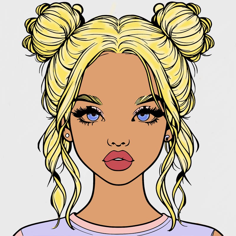 realistic girl with two buns in hair and lips