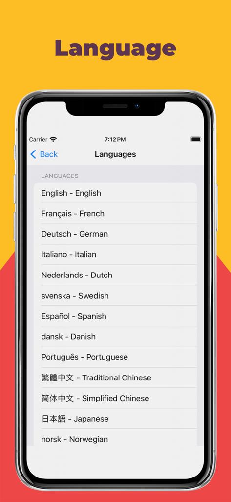Language selection screen in the Expiry Date Checker app showing various language options like English, French, and German.