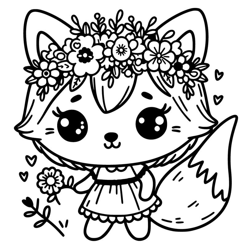 cute girl fox with a flower crown