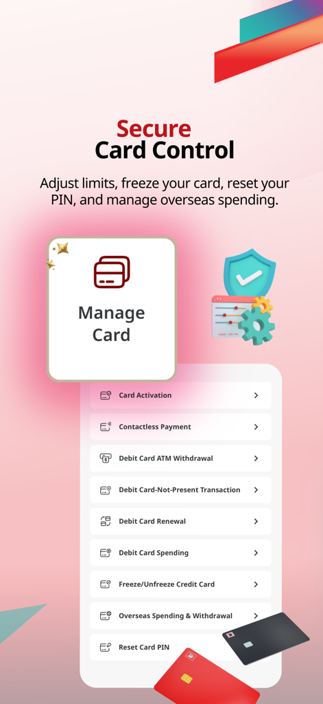 CIMB OCTO MY - CIMB OCTO mobile app interface showing secure card control options including card freezing and PIN reset