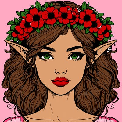 realistic female elf with flower crown