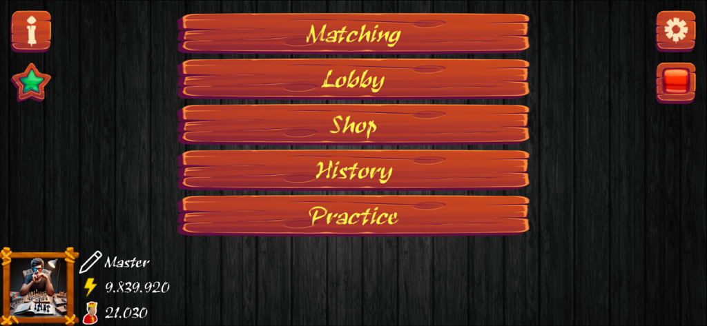 Pantalla del menú principal de la aplicación Ajedrez Online mostrando sala de espera, tienda, historial y botones de práctica