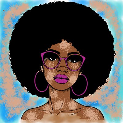 realistic black woman with afro and sunglasses