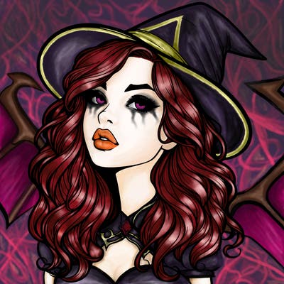 realistic witch girl with wavy hair and lips