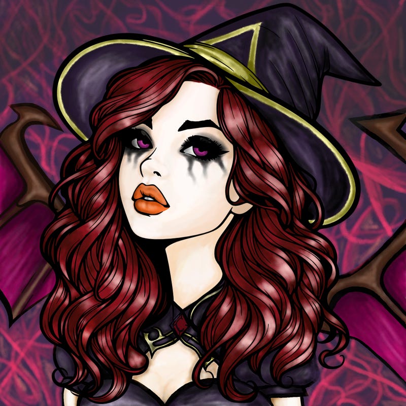 realistic witch girl with wavy hair and lips