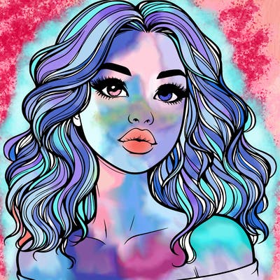 realistic girl with wavy hair and lips
