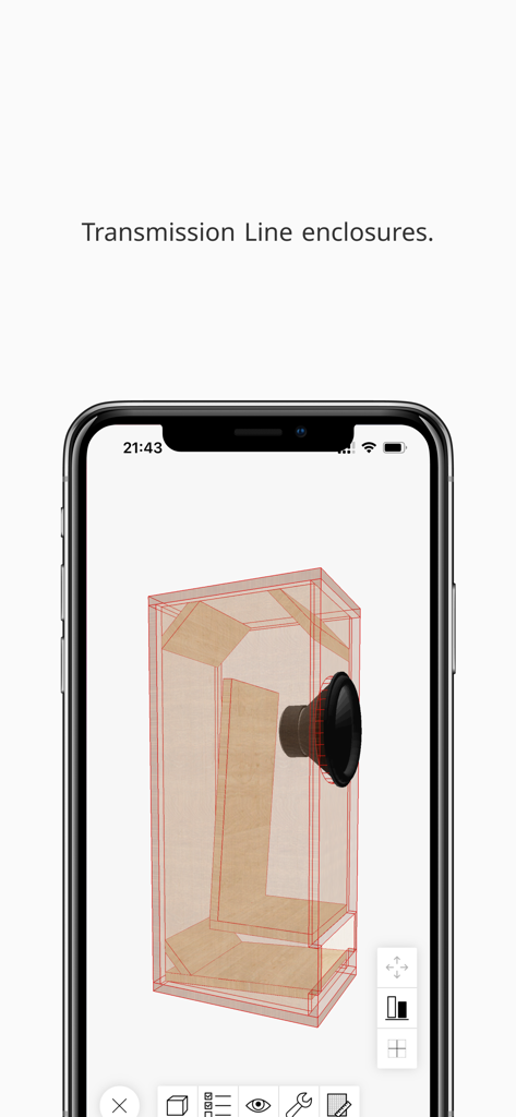 3D model of a transmission line speaker enclosure design in the app