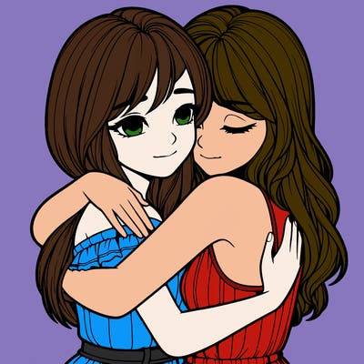 realistic girls hugging