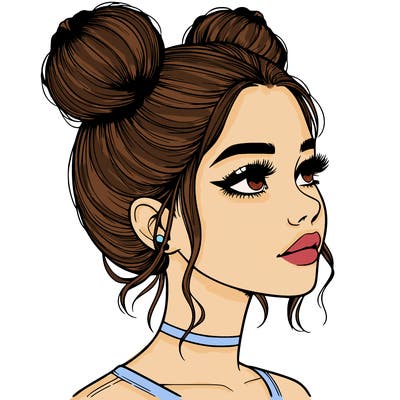 realistic girl with buns on the top of her head