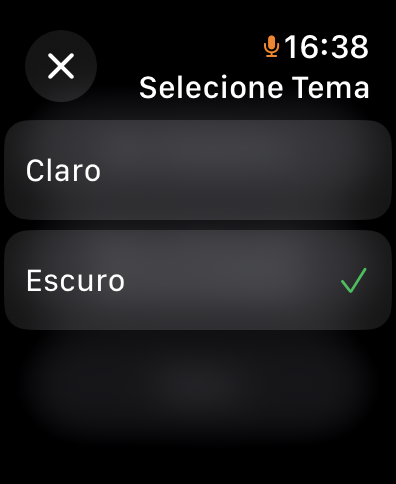 TunerWatch - Theme selection screen on the TunerWatch Apple Watch app showing options for light and dark modes