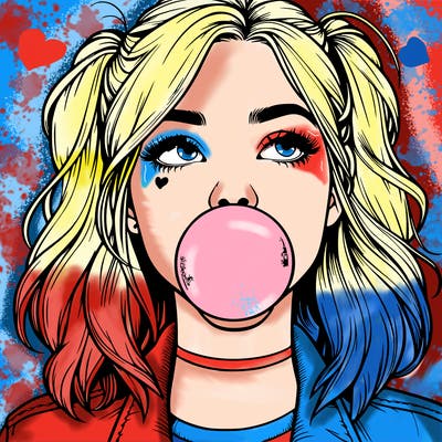 realististic girl blowing bubble -gum