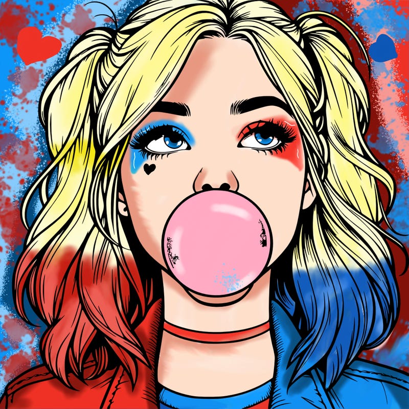 realististic girl blowing bubble -gum