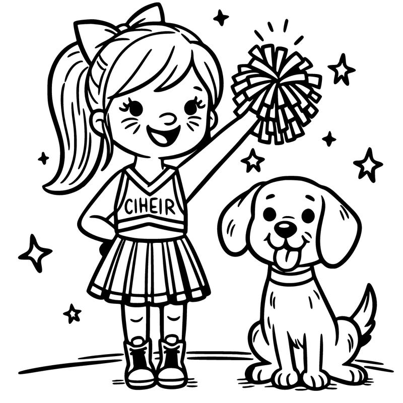 a cheerleader and a dog
