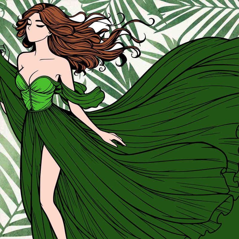 realistic woman in dress flowing the the wind