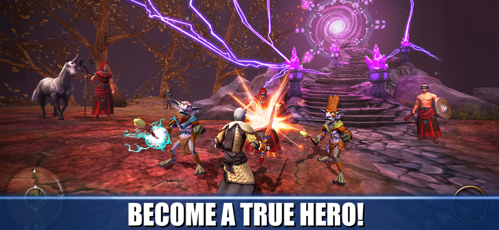 Characters battling goblins in the Celtic Heroes mobile MMORPG fantasy world