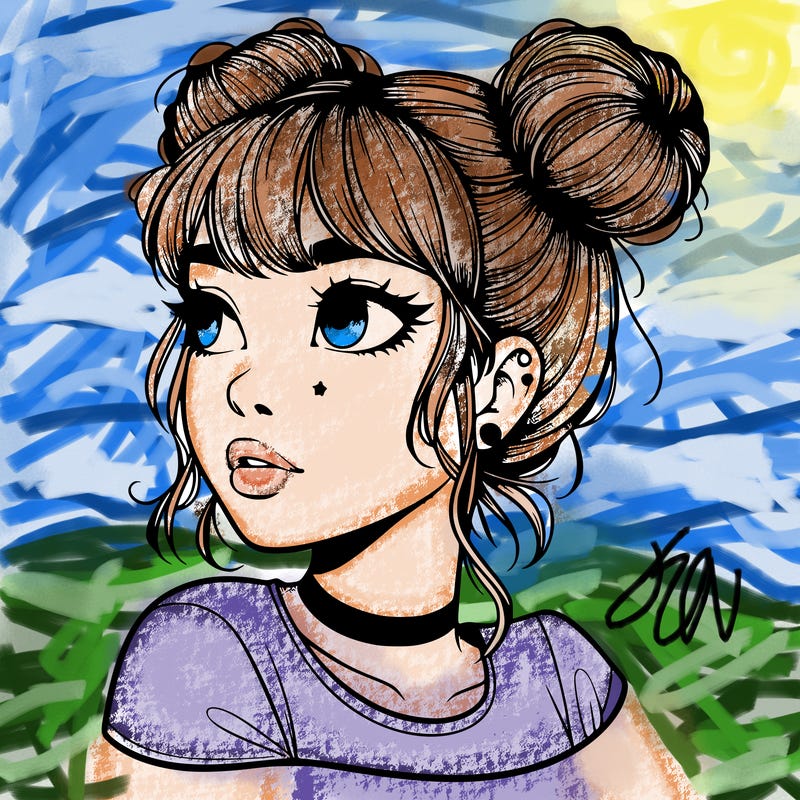 realistic girl with spacebuns