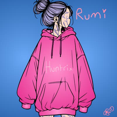 realistic girl with a oversized sweatshirt on and a bun