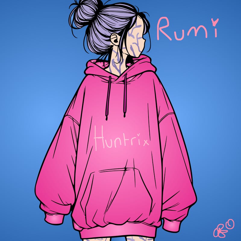 realistic girl with a oversized sweatshirt on and a bun