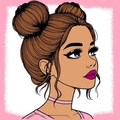 realistic girl with buns on the top of her head