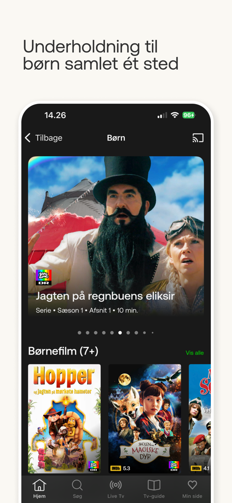 YouSee Play - YouSee Play mobile app interface showing a dedicated section for Danish children's TV shows and movies