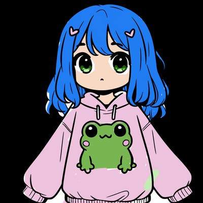 girl wearing frogging sweatshirt