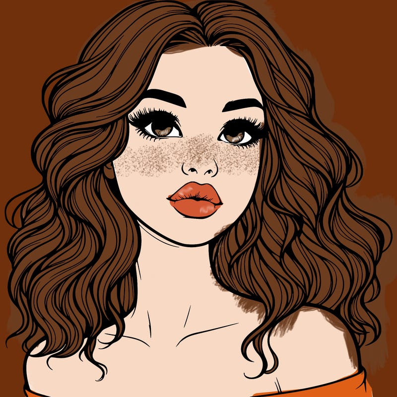 realistic girl with wavy hair and lips