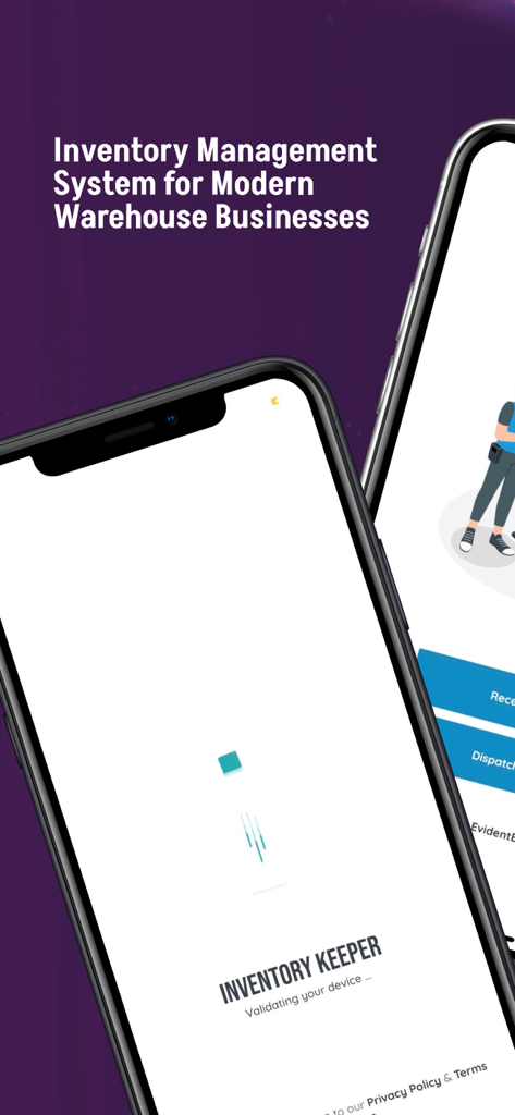 Inventory Keeper Application - Inventory Keeper app interface on smartphones for modern warehouse inventory management.