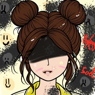 realistic girl with buns on the top of her hair