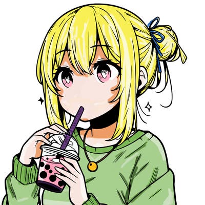 manga character drinking boba