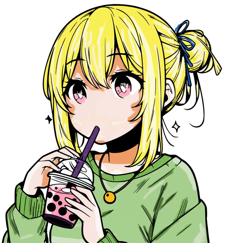 manga character drinking boba