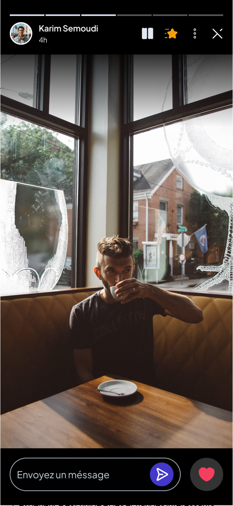 1tik - Interface of the 1tik mobile app showing a user story with a man in a cafe