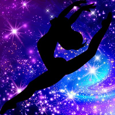 dancer doing a leap ina leotard