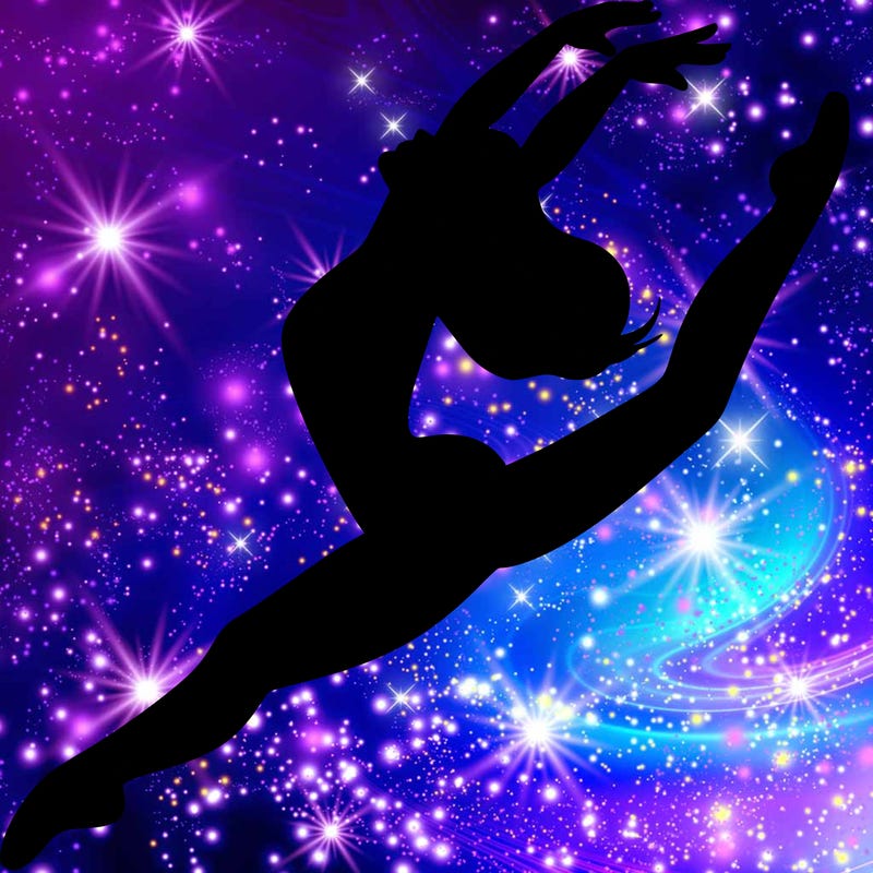 dancer doing a leap ina leotard