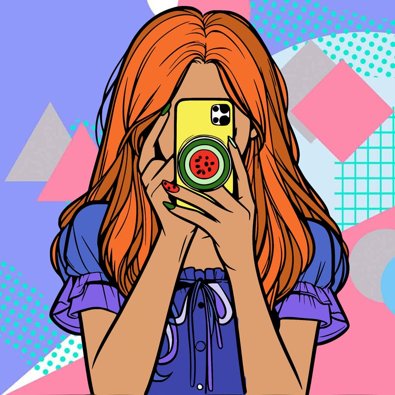 a realistic girl holding her phone taking pictures