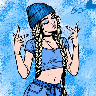 realistic teenage girl with braids and a beanie and crop top doing 🫶🏼