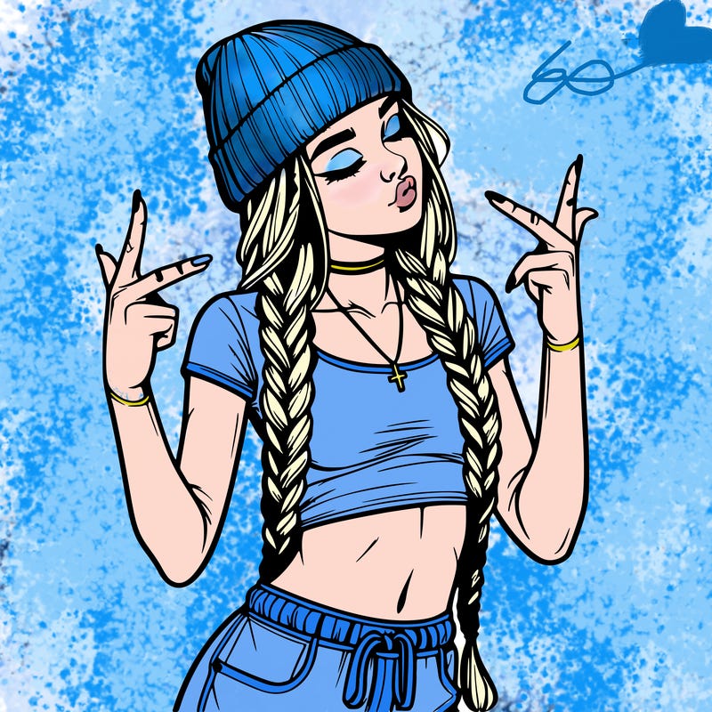 realistic teenage girl with braids and a beanie and crop top doing 🫶🏼