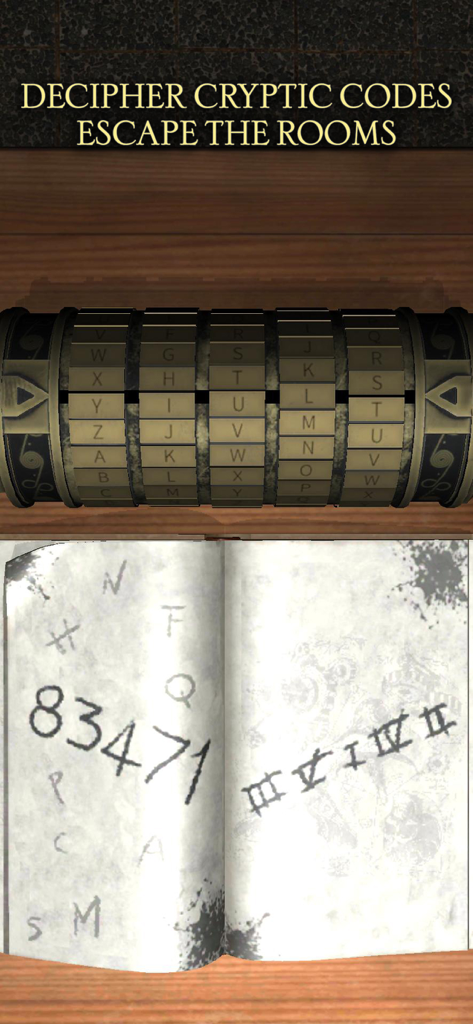 The Da Vinci Cryptex 4 - A golden mechanical cryptex device with letter rings above an open notebook containing cryptic codes and numbers.